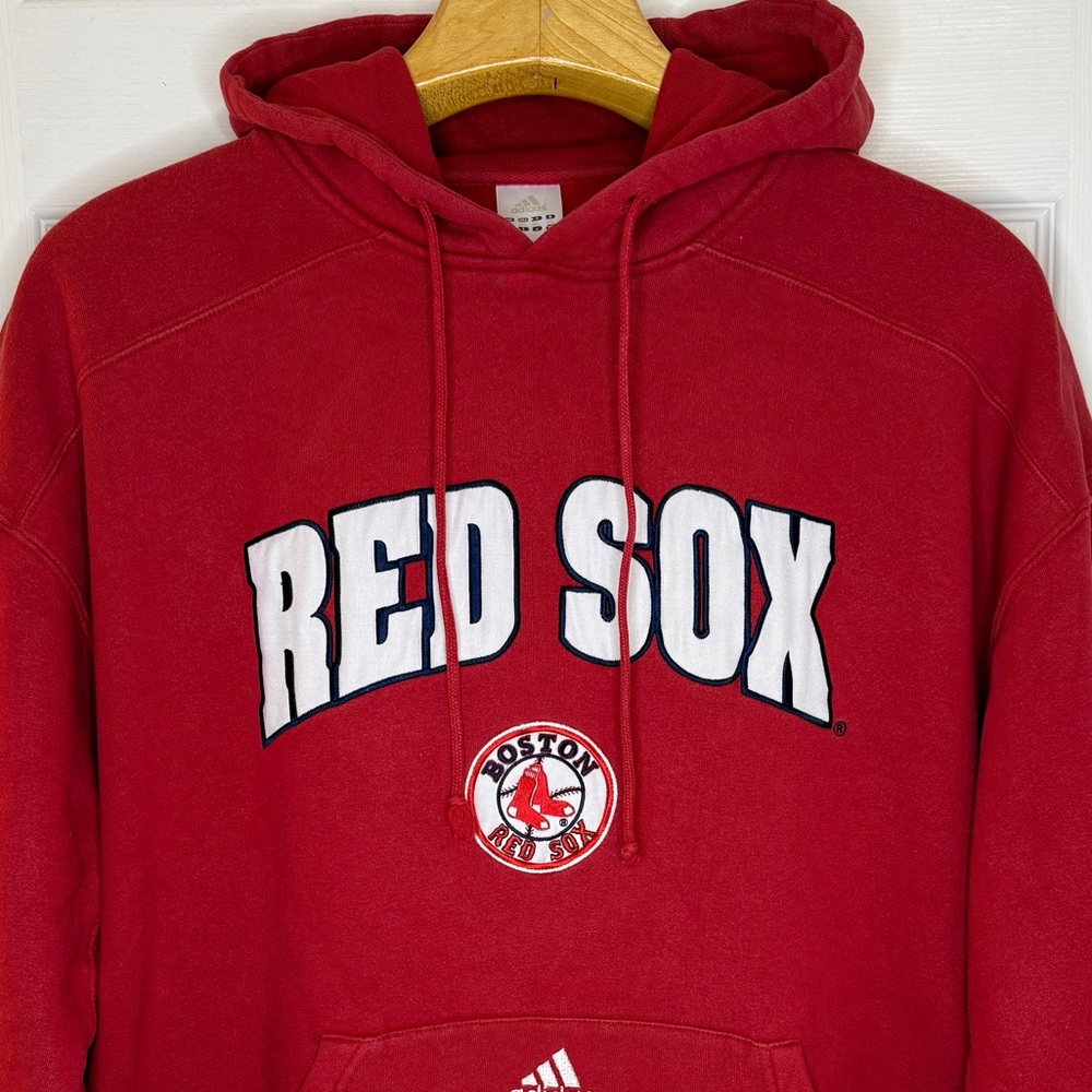 Vintage Boston Red Sox Adidas Red White Hoodie Sweatshirt Size 2XL - Picture 2 of 9